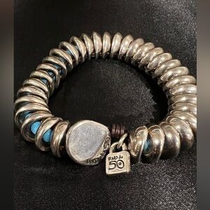 Uno de 50 Turquoise & Silver Disc Stretch Bracelet | Chunky Designer Statement